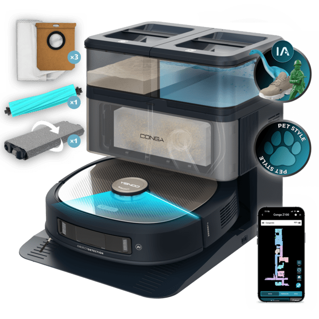 Conga z100 x-treme robot aspirador especialista em esfregar com tecnologia ai lasereye –